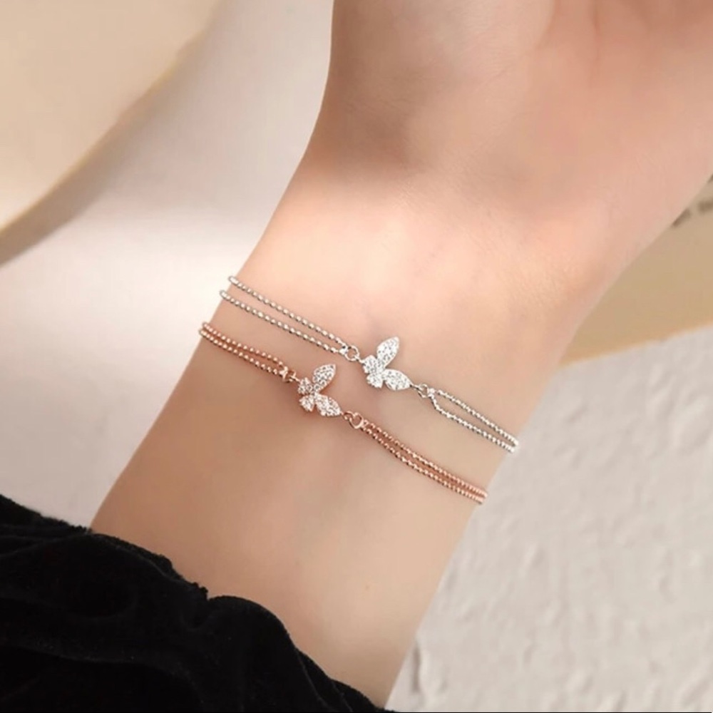 925 Sterling Silver CZ Layered Butterfly Bracelet - Picture 6 of 7
